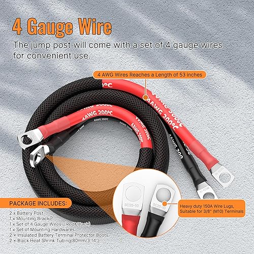 Miniatura 10 de Joinfworld Conectores de mamparo de batería de panel pasante, 38 pulgadas, perno de 250 A, kit de poste de salto de carga de batería con cubierta