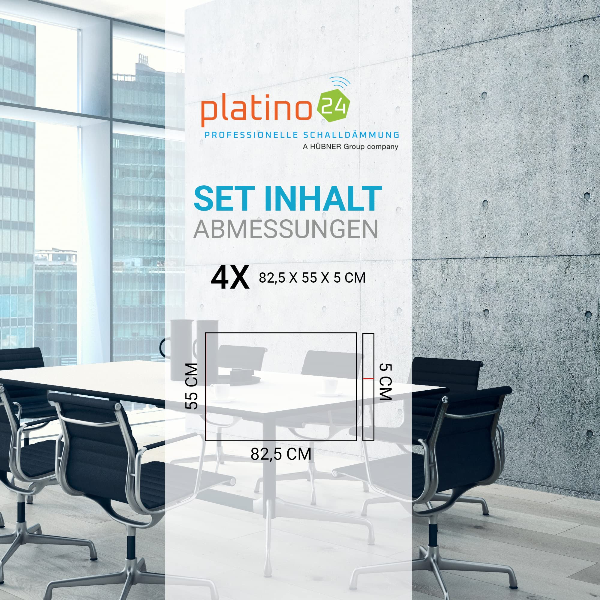 platino24 Akustikpaneele – 4er Set – 82,5x55x5cm – Schalldämmung – Hellgrau