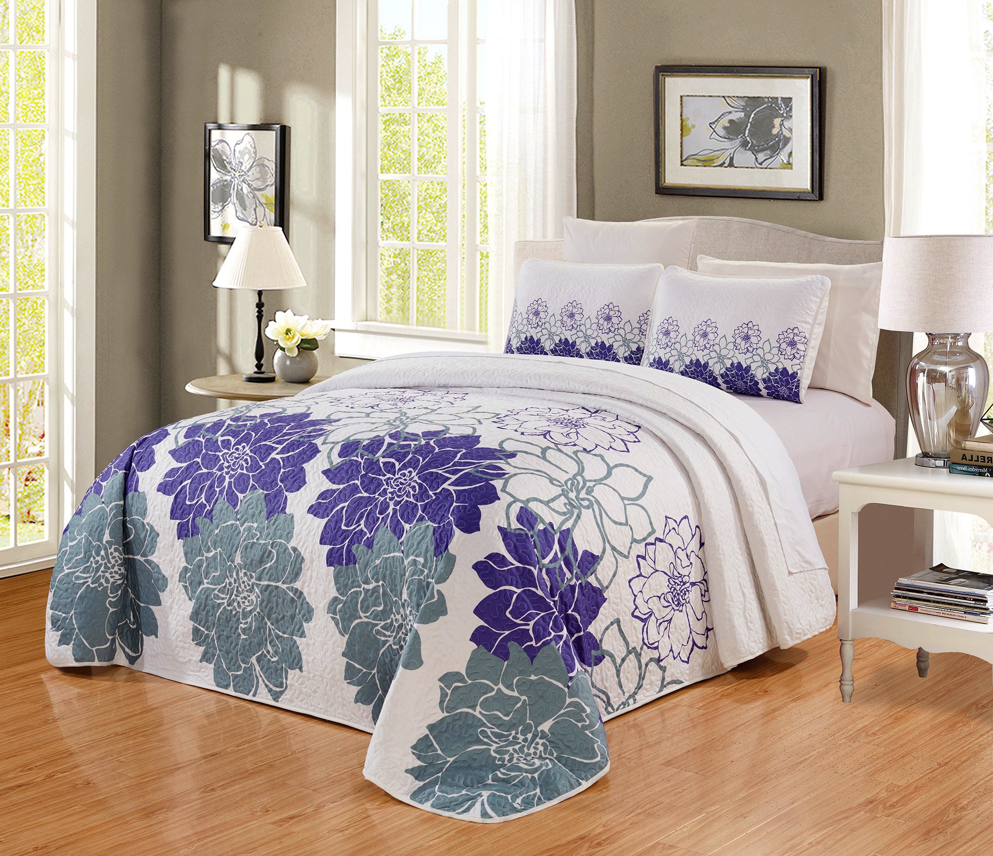 Laura Ashley Home - Set copripiumino king size, reversibile, con motivo floreale, in cotone, con federe abbinate, decorazione per la casa per tutte le stagioni (giardino recintato blu, king size