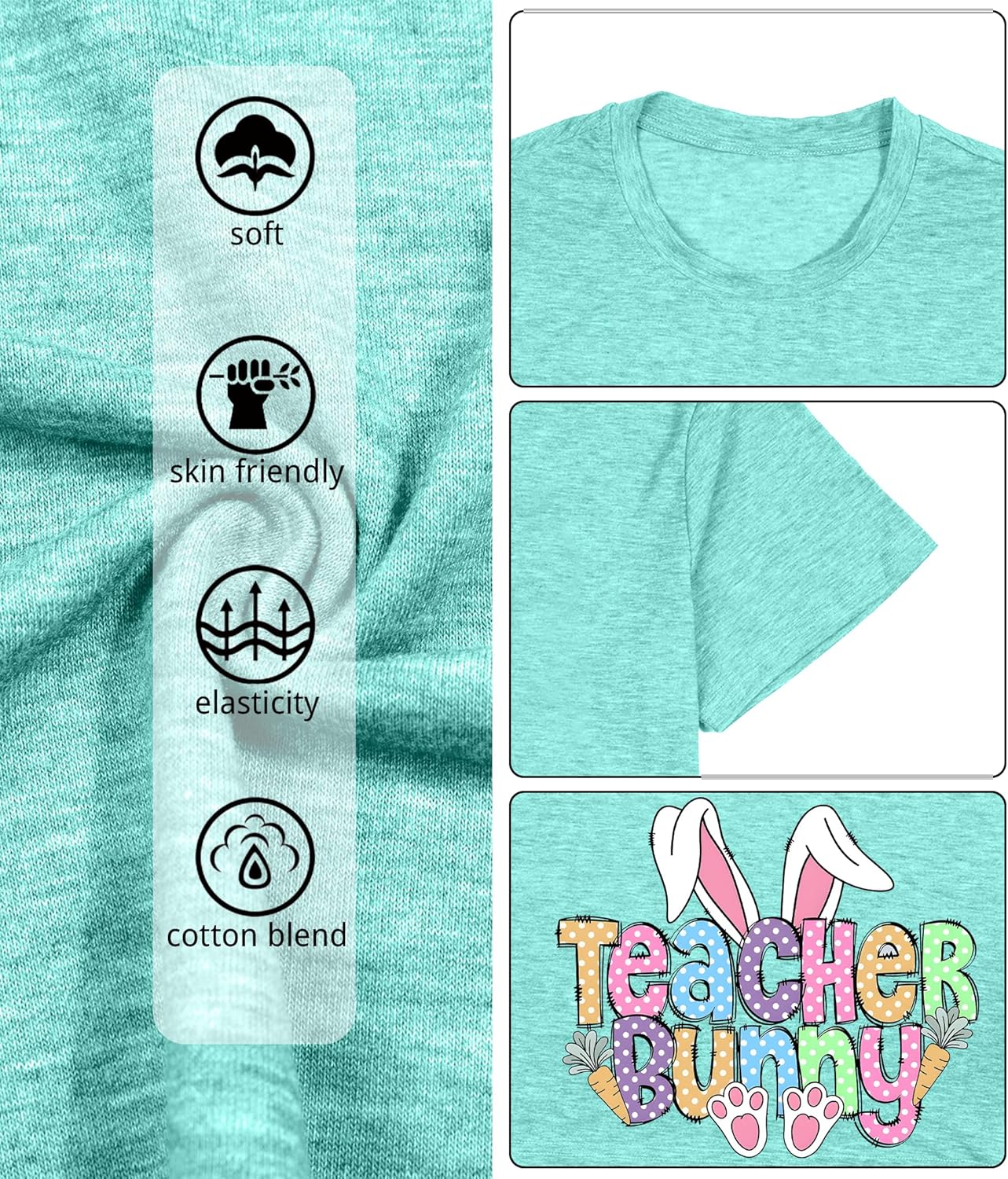 Easter Shirts for Women Happy Teacher Bunny Print Tshirt Funny Rabbit Carrot Graphic Tee Top - Image 5