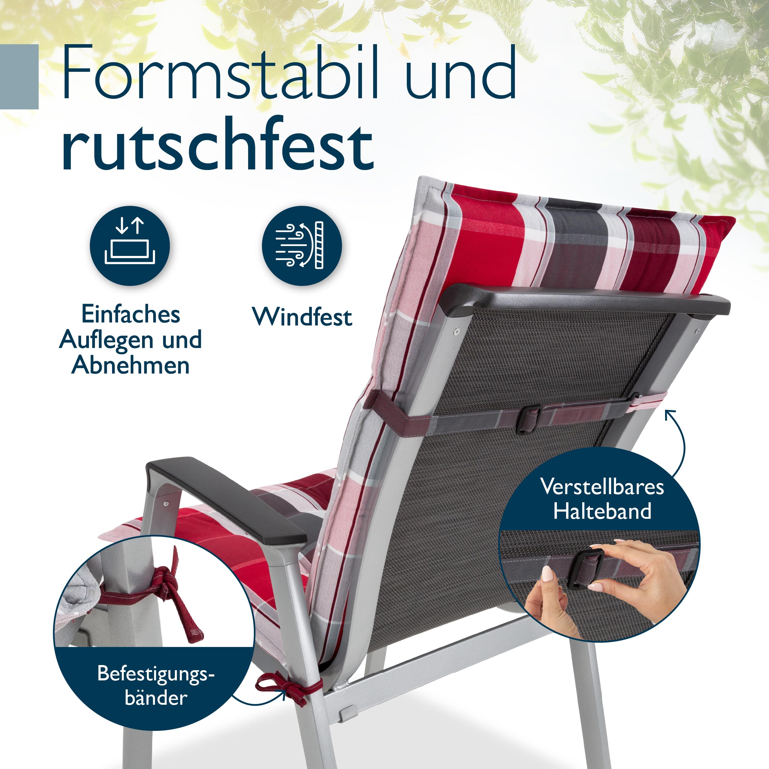 Beautissu 6er Set Premium Niedriglehner Auflage Gartenstuhl Polster | 100x50cm Rot-Anthrazit Gestreift 8cm dick rutschfestes robust UV-Lichtechtheit 5 Gartenstuhlauflage rutschfest Garten Sun-NL