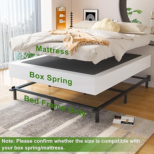 Miniatura 4 de EMODA Marco de cama de tamaño completo de 7 pulgadas para somier y colchón, base de cama de metal con soporte de 9 patas, montaje fácil y sin