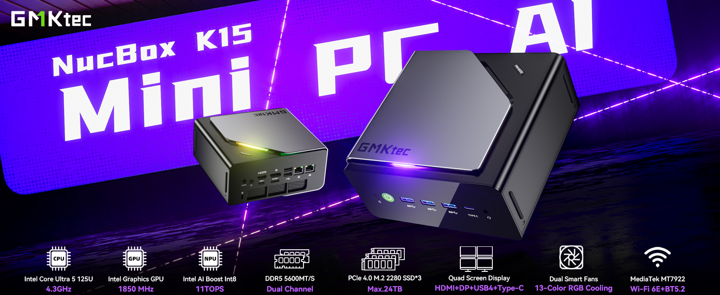 Amazon.com: GMKtec K15 Mini PC AI Ultra 5 125U (up to 4.3GHz) 32GB