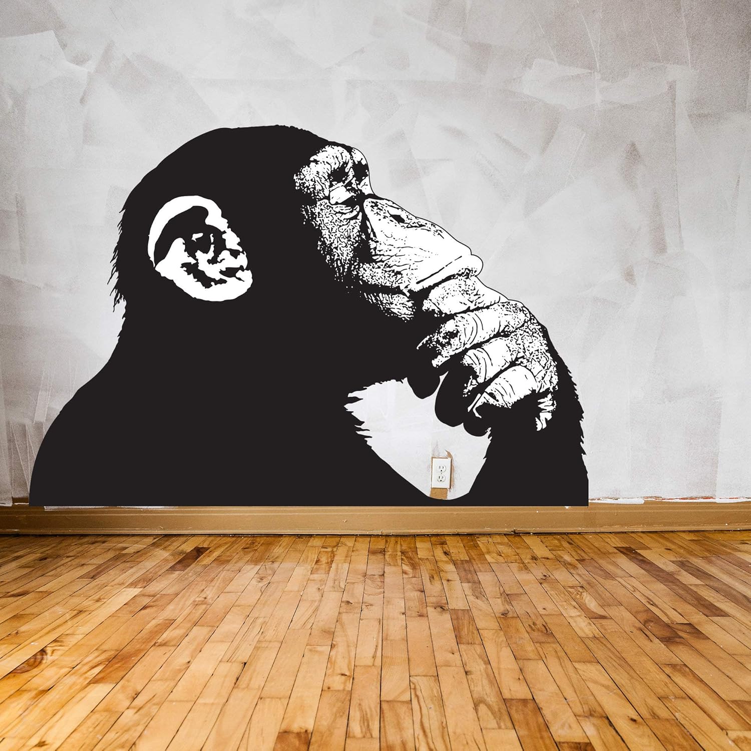 Thinking Monkey Wall Sticker - Banksy Street Art Print Waterproof Vinyl Decal Gift - Bored Chimp Thought Smart Thinker Think Mural