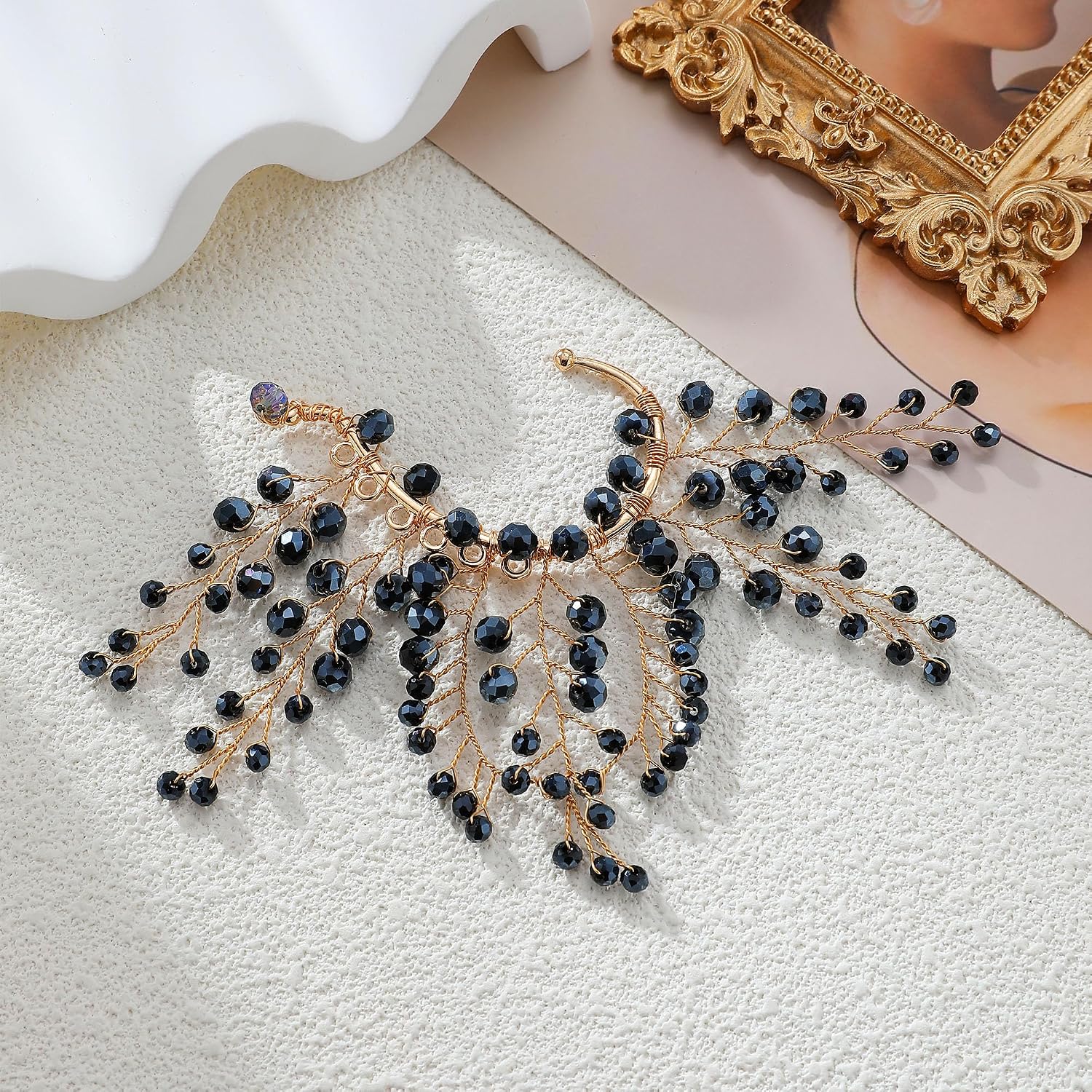 Handmade Black Elf Ear Cuff Fairy Single Left Earring for Women