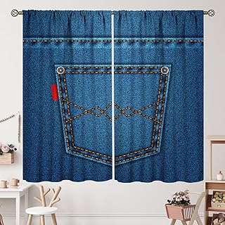 Jeans Texture Pocket Print Curtains Blue Denim Background Design Curtain...