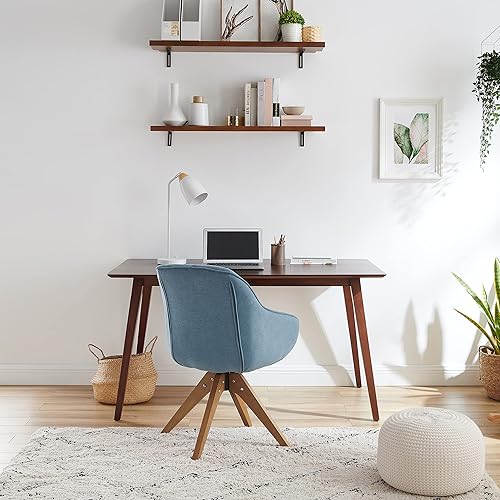 Miniatura 5 de Art Leon Silla giratoria moderna de mediados de siglo con patas de madera, silla de escritorio sin ruedas, sillón para escritorio, azul