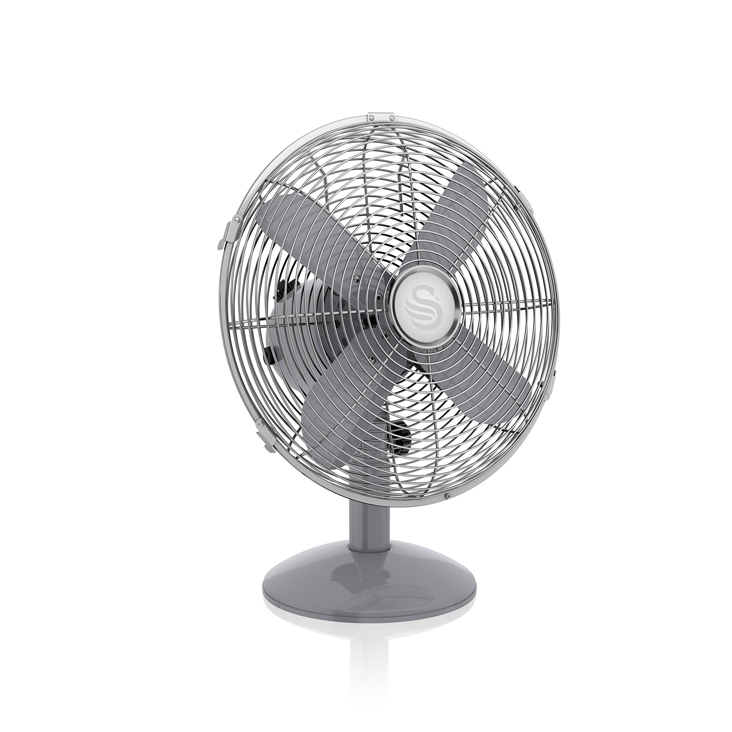 SwanGrey Retro 12 Inch Desk Fan, 35 W, 3 Speed Settings, Oscillation Function, Low Noise Levels, Adjustable Tilt, Provides Efficient Air Flow, 12 Inch Diameter, 1.8 m Cord, SFA12620GRN