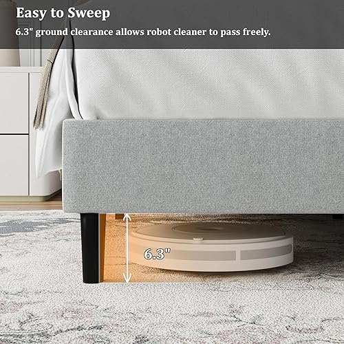 Miniatura 7 de Base de cama tamaño individual, base de cama de plataforma con cabecera tapizada de terciopelo, base de colchón tapizada individual con listones de