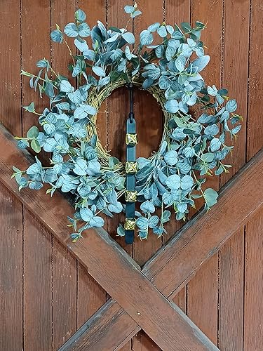 Miniatura 8 de RRD - Campanas colgantes de trineo para puerta 4 campanas colgantes de latón en correa de cuero negro Cascabel multiusos para puerta de trineo de