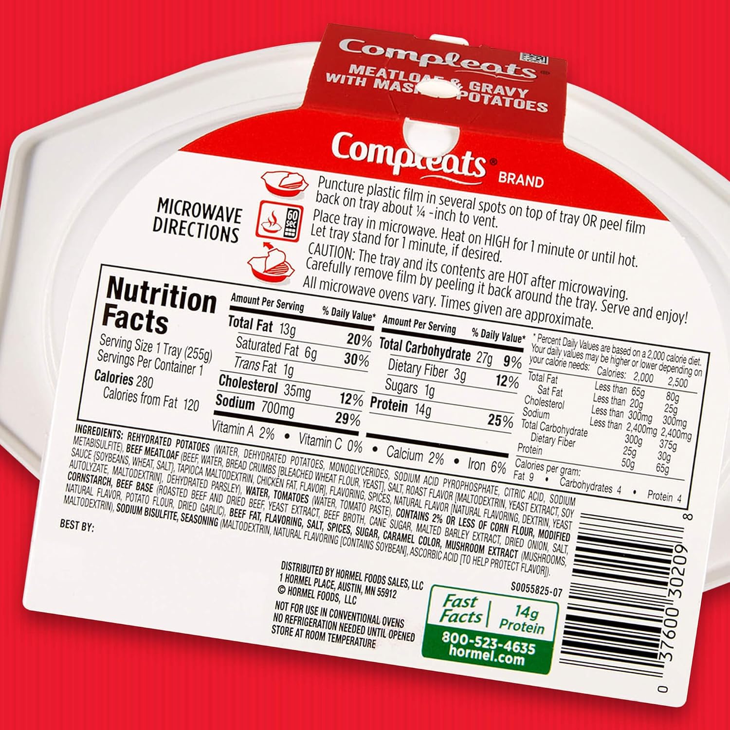 Hormel Compleats Meatloaf & Gravy with Mashed Potatoes, 9 Ounce