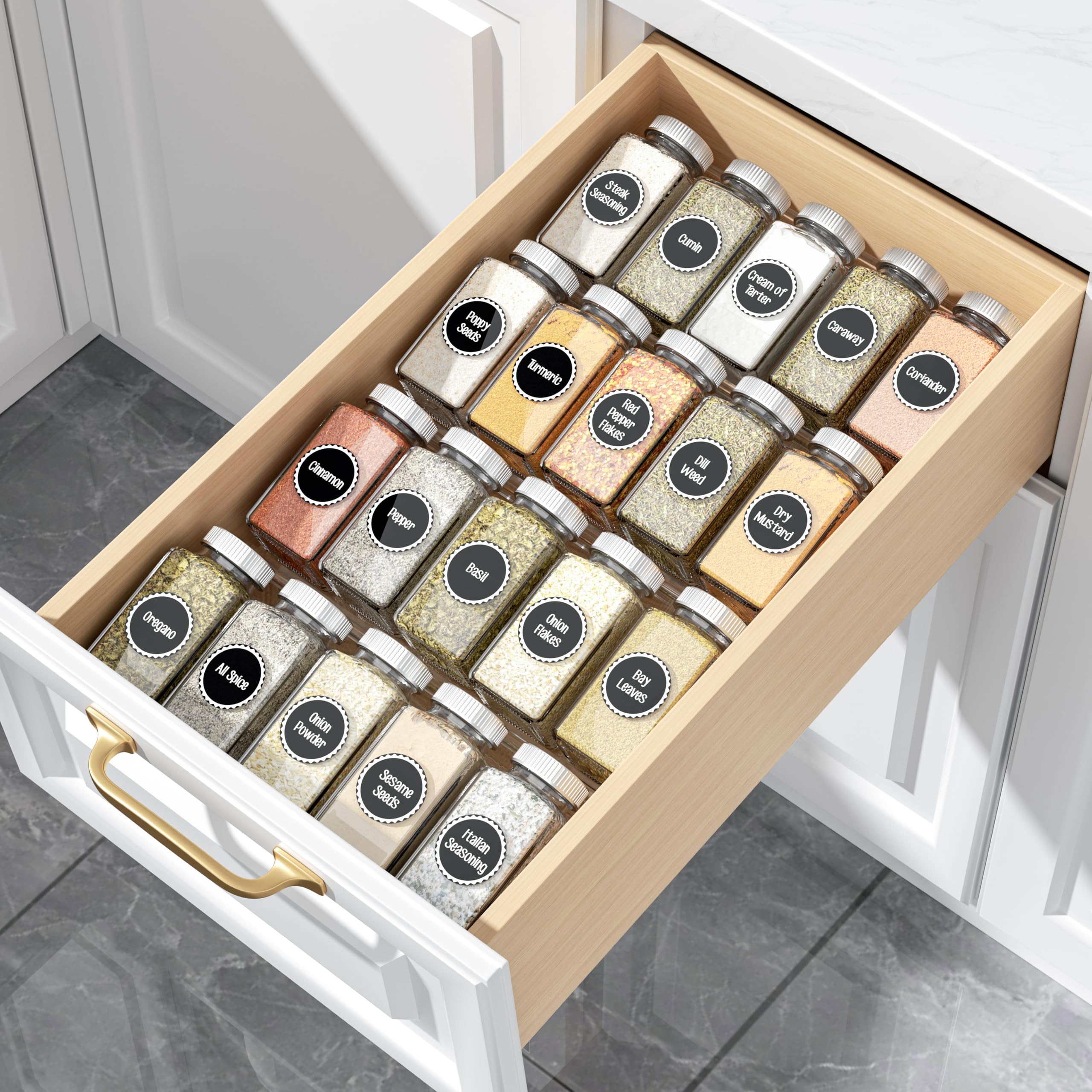 MIUKAA Clear Acrylic Spice Drawer Organizer, 4 Tier- 1 Set Seasoning Jars Drawers Insert, Kitchen Spice Rack Tray for Drawer/Countertop (Jars not included)