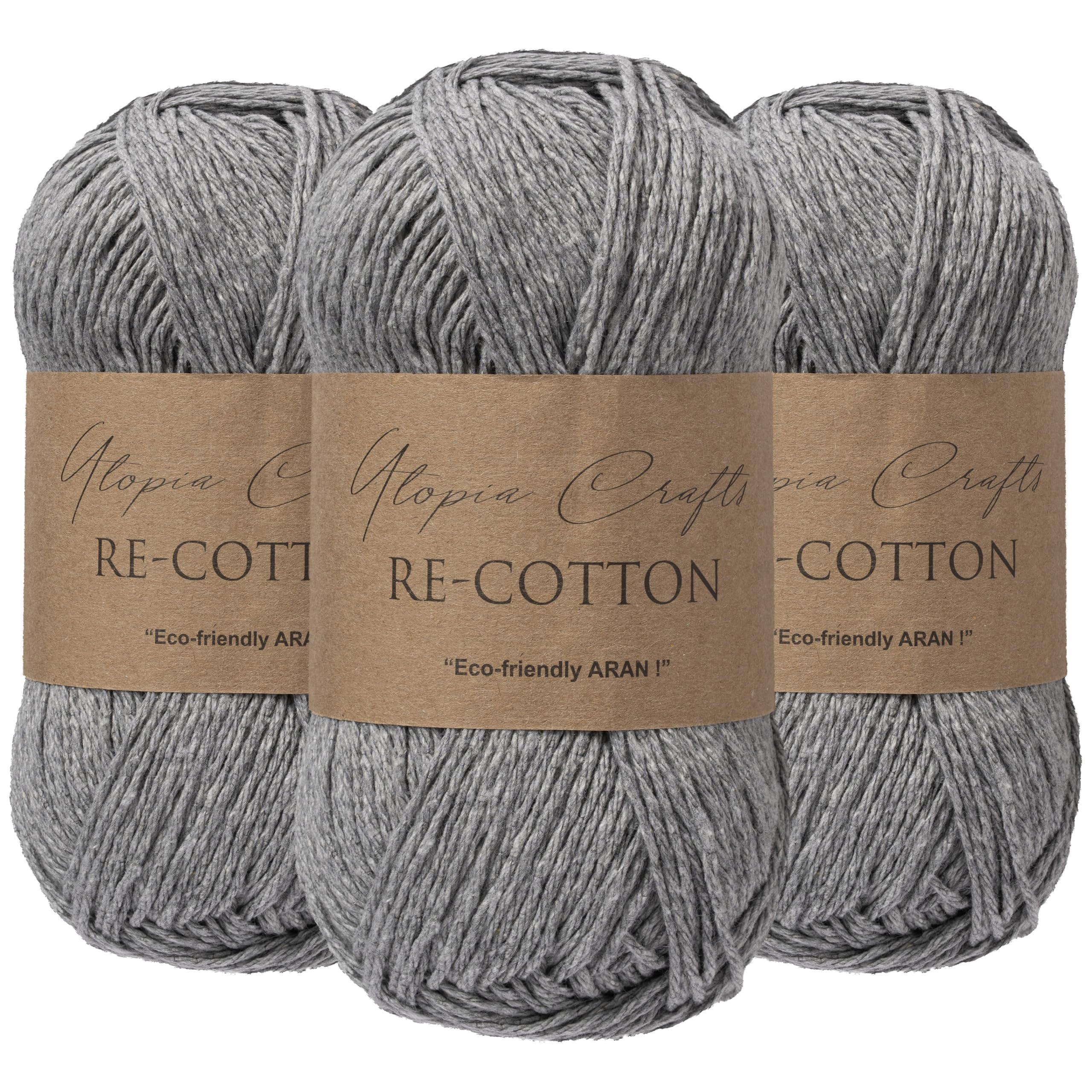 Utopia Crafts Re-Cotton Knitting Yarn 3X 100g (Ash Grey) โ image 1