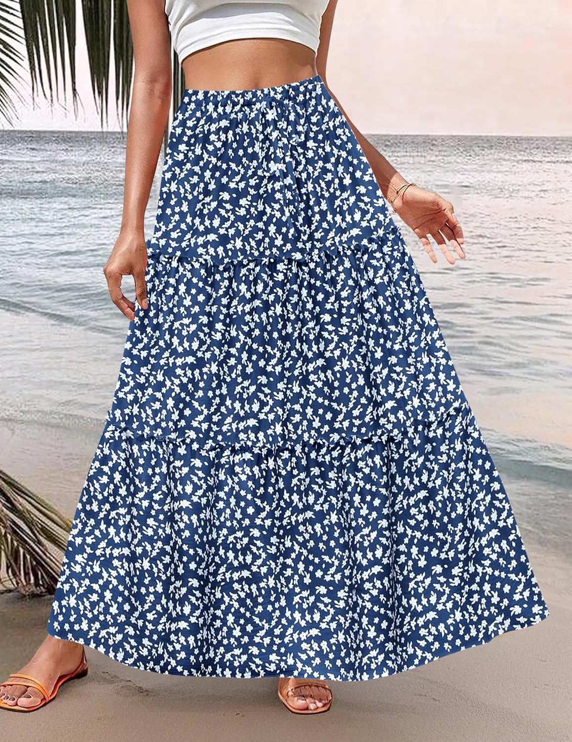 Zeagoo Womens Casual Maxi Skirts for Women 2026 High Waist Boho Skirts Floral Printed Long Flowy Skirt with Pockets - Image 2