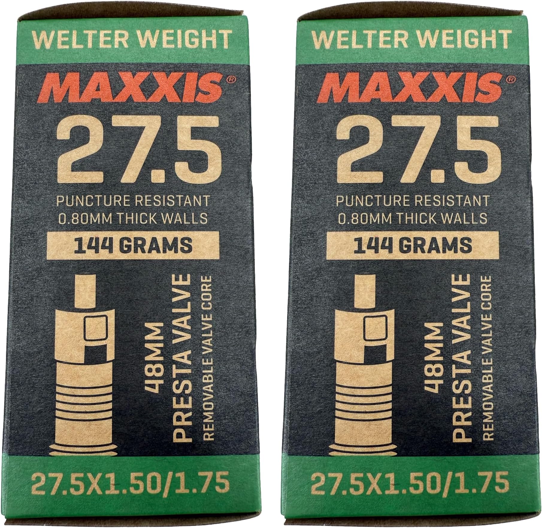 27.5" x 1.50-1.75" Welter Weight Bicycle Inner Tube | Presta or Schrader Valves | Removable Valve Core | Puncture Resistant | 144g MTB Bike Tube