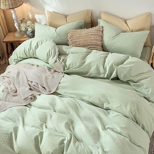 Miniatura 228 de MooMee - Juego de funda de edredón, 100% algodón lavado, textura parecida al lino, transpirable, duradero, suave y cómodo (gris pardo, King)