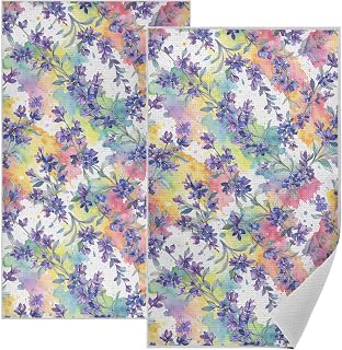 Mnsruu Decorative Kitchen Towels Set of 2Purple Flower Lavender Floral | Soft Waffle Weave Dishcloths Highly Absorbent Tea Towels Lint Free for Drying Dishes Hands and Countertops