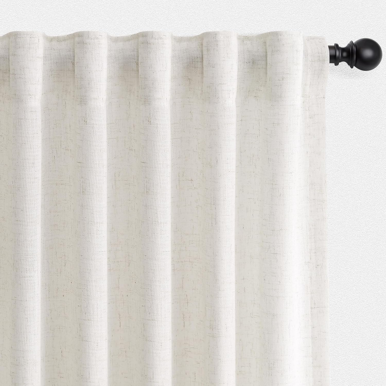 SMABU Linen Textured Curtains 84 Inches Long for Living Room Dining 2 Panels, Flax Back Tab Drapes, Beige White Light Filtering Semi Sheer, Natural Farmhouse Boho Curtain for Bedroom, 52X84