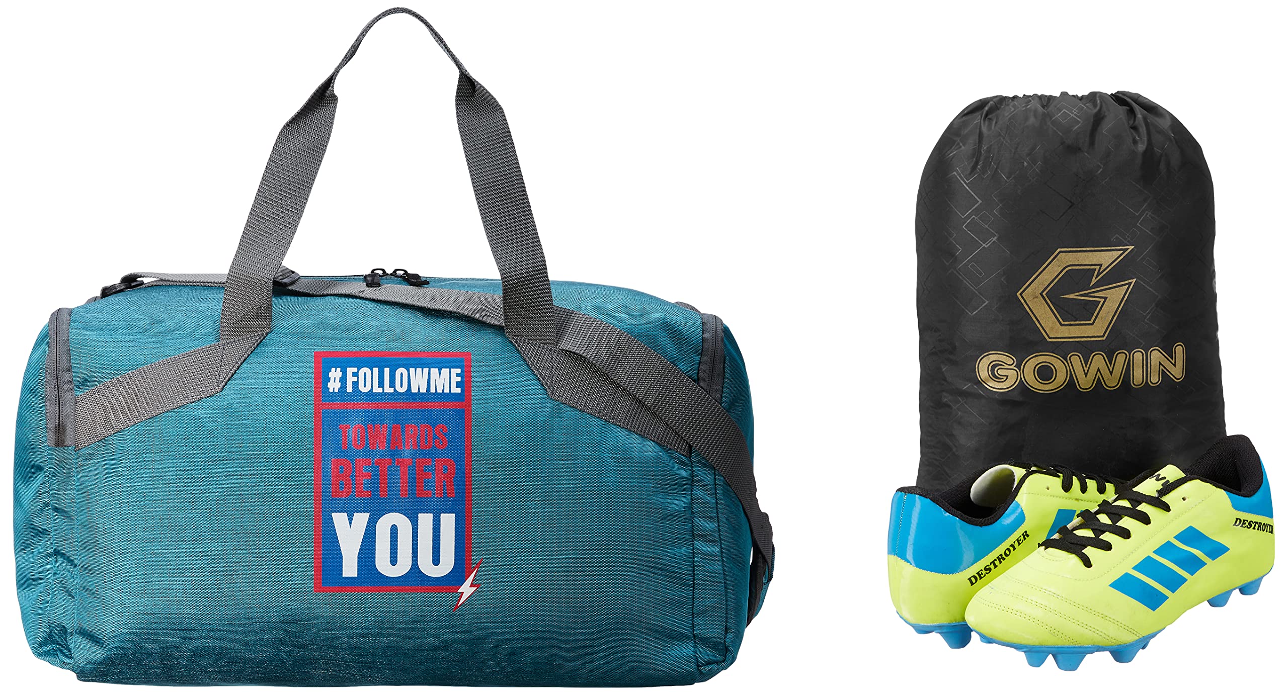 Charged Sports Bag Bouclier Follow Me Senior Cyan With Gowin Football Shoe Destroyer Cyan Size-6
