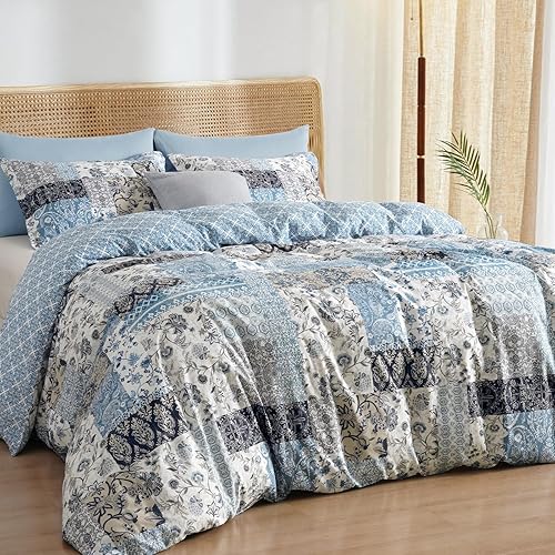 Miniatura 3 de PHF - Juego de funda de edredón de flores ultra suave tamaño King, juego de ropa de cama boho impreso de 3 piezas, juego de funda de edredón