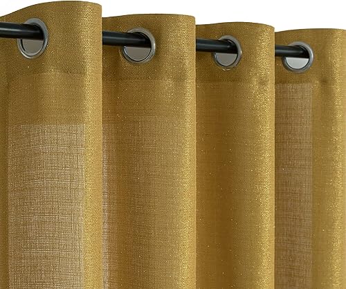 Miniatura 2 de Cortinas doradas de 63 pulgadas de largo para decoración de habitación de adolescentes y niños, 2 paneles con ojales, cortinas de ventana de