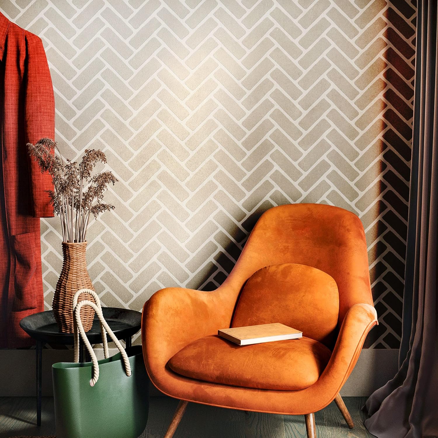 NAKLEO Wall Painting Stencil Large Size, 23,2”x37,4” Herringbone Brick Chevron Reusable Plastic Template, Geometric Pattern Wallpaper, DIY Home Decor Craft Wood Floor Furniture