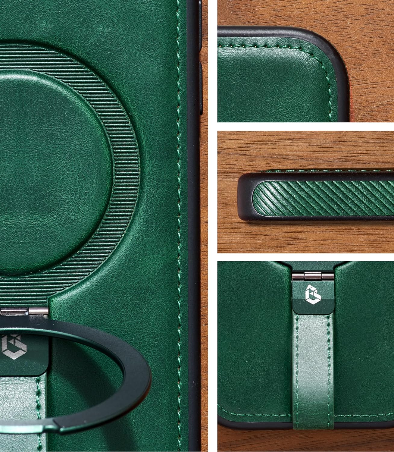 for iPhone Air Leather Case with Stand, Anti-Slip Grip Ring, Fits for MagSafe (Green,IP Air-6.5inch) - Image 2