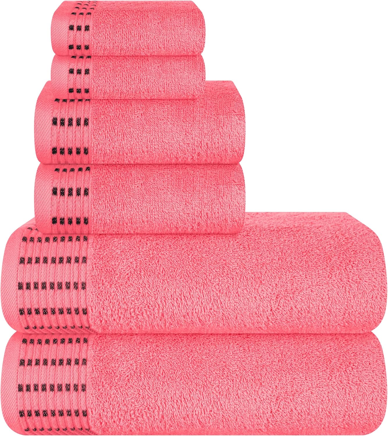 Ultra Soft 6 Pack Cotton Towel Set, Contains 2 Bath Towels 28x55 inch, 2 Hand Towels 16x24 inch & 2 Wash Coths 12x12 inch, Ideal Everyday use, Compact & Lightweight - Coral Orange