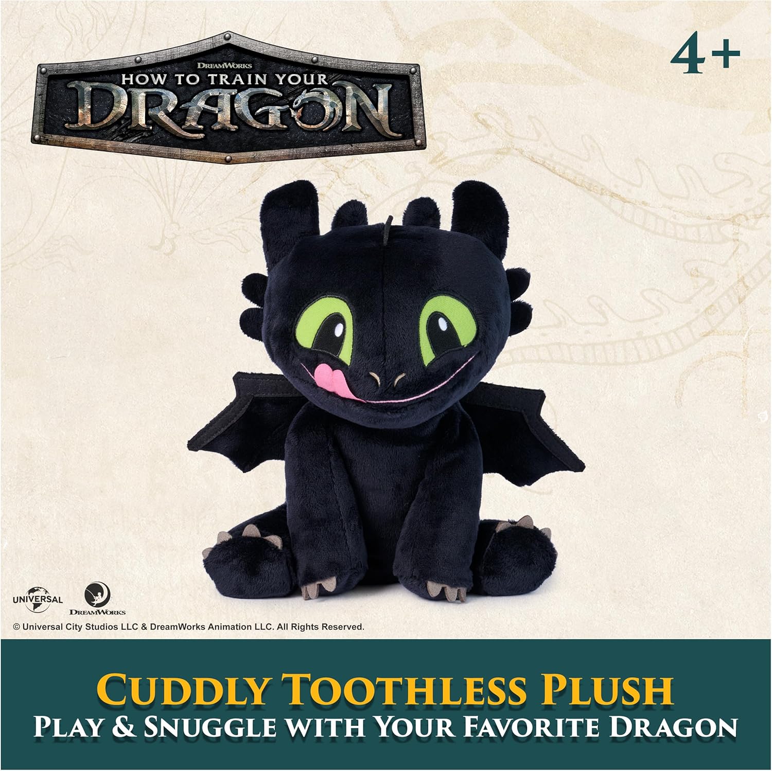 DreamWorks Dragons How to Train Your Dragon, Cuddly Toothless Plush Toy, Stuffed Animal, Movie Merch, Kids Toys, Ages 3 and Up, 10”
