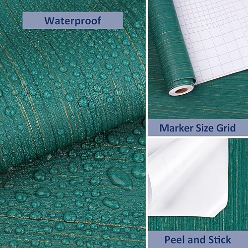 Miniatura 5 de WESTICK Papel tapiz de tela sintética con textura, papel de contacto autoadhesivo de vinilo para dormitorio, armario, escritorio, mesa, 15.75 x 80