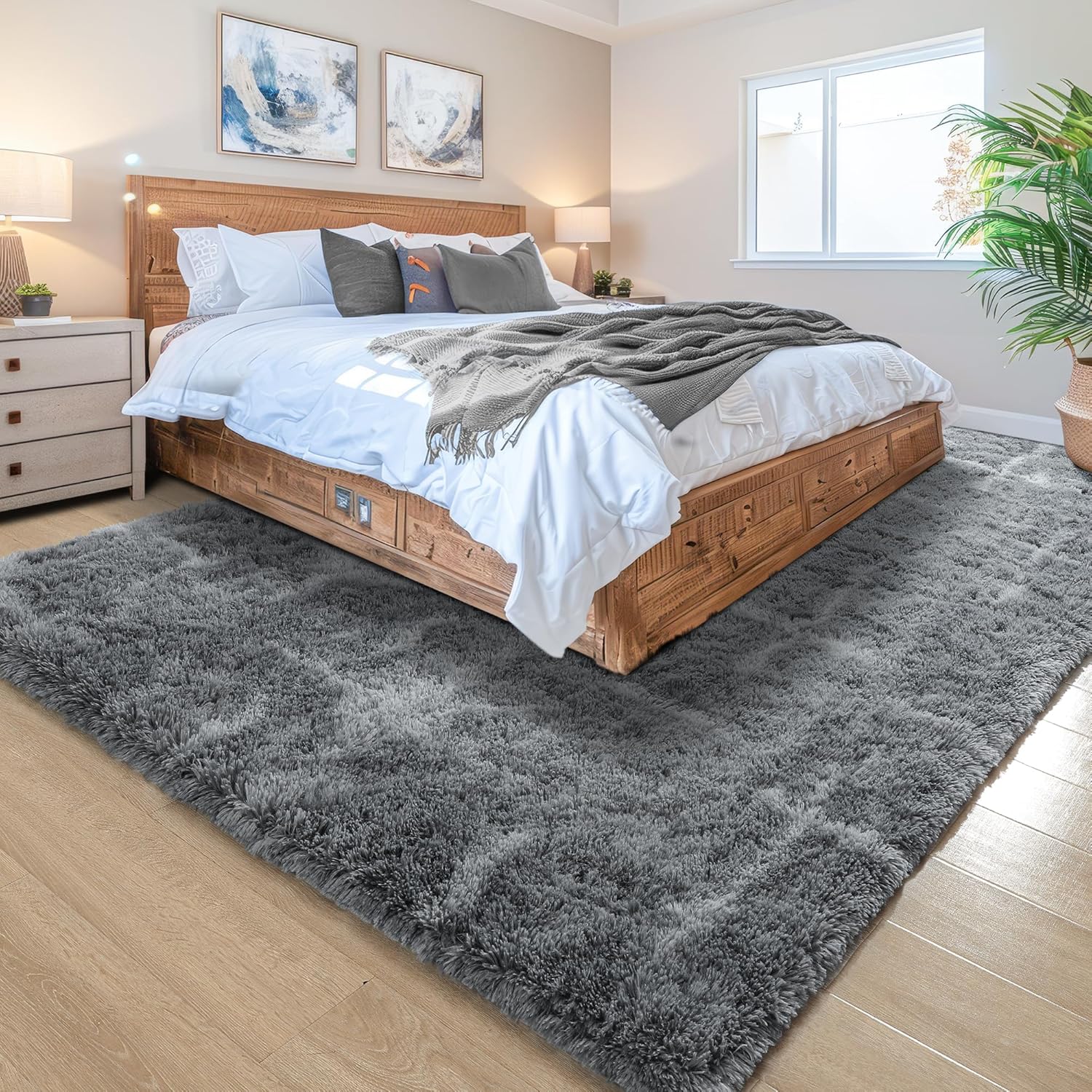 Noahas Fluffy 4x6 Area Rugs for Bedroom Living Room,Soft Grey Thick Shag Throw Floor Carpet,Shaggy Bedside Non-Slip Plush Dorm Nursery Kids Rug