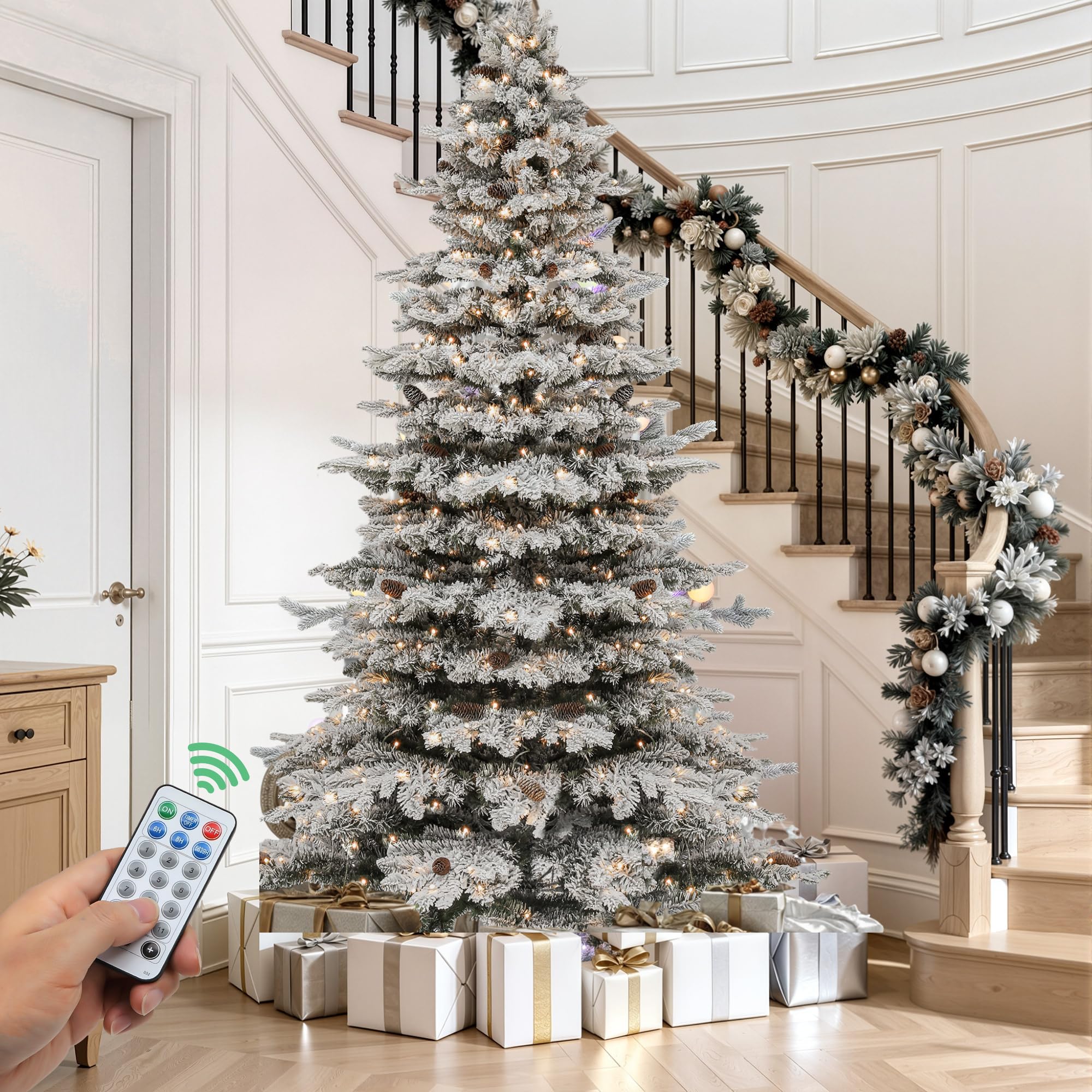 YITAHOME 7.5ft Prelit Snow Flocked Christmas Tree