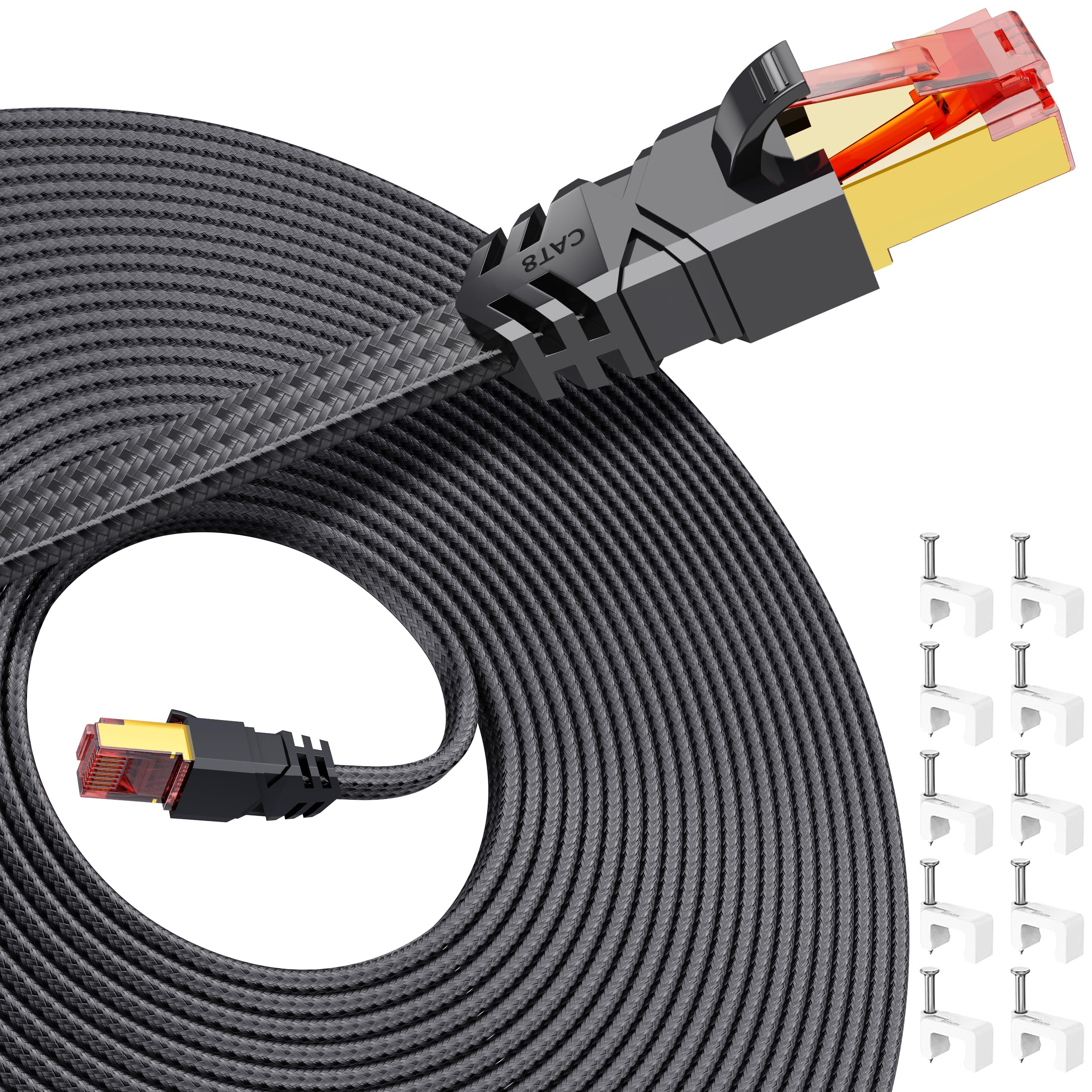 Tesmax Cat 8 Ethernet Kabel, 26AWG 40Gbps 2000Mhz Ultra Speed Cat8 LAN Netzwerkkabel SFTP Patch Cord mit vergoldetem RJ45 Stecker, wetterfest UV-beständig für Gaming/Router/Modem