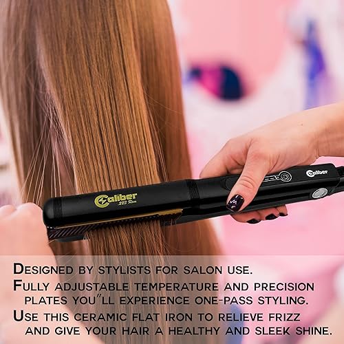Miniatura 5 de Caliber Pro Plancha plana de doble uso de 1 pulgada – Alisador y rizador de pelo de cerámica turmalina, calor ajustable de 450 °F, doble voltaje,