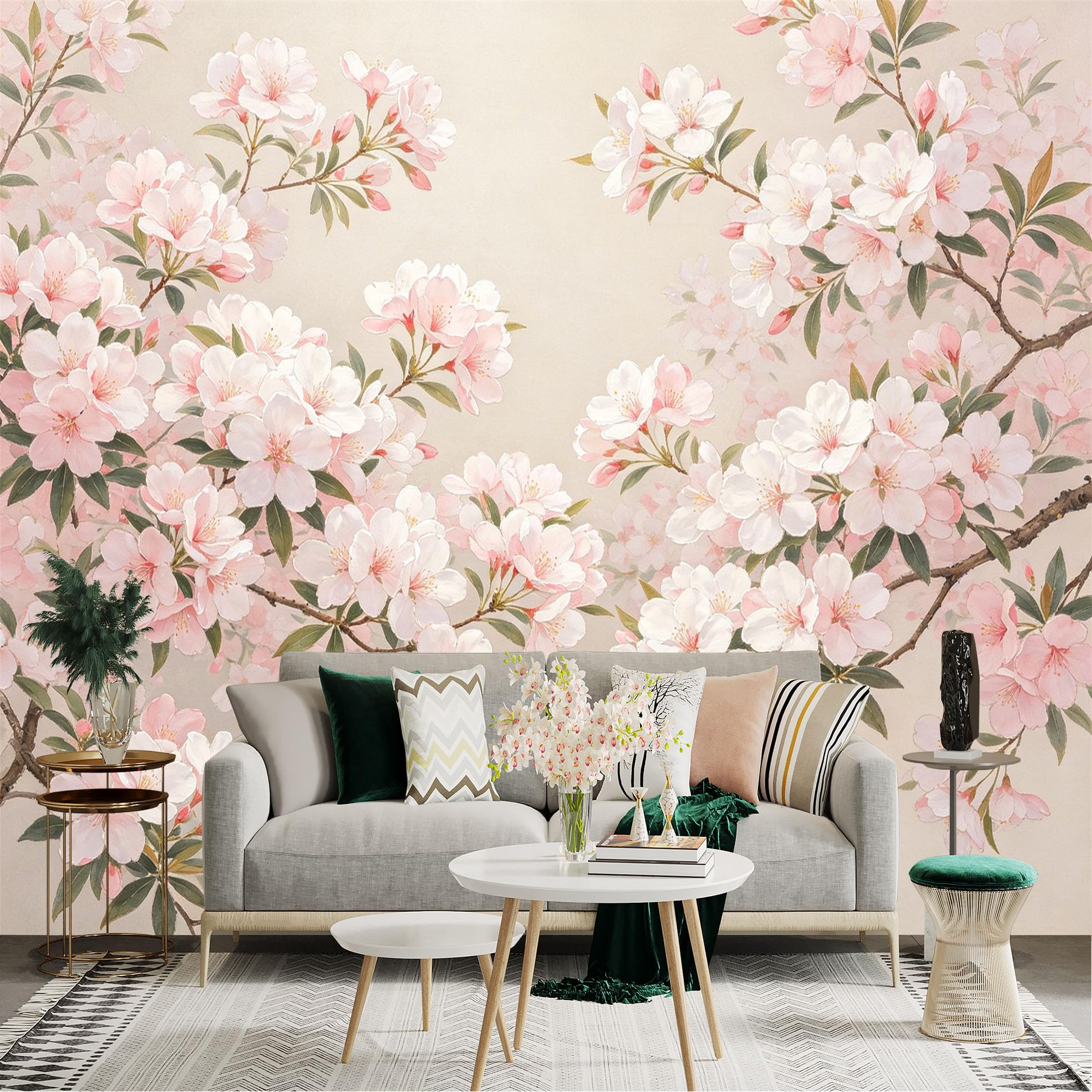 Lnzczhyre Dbh260521396 Custom Size Wall Sticker Mural， Soft Pink Cherry Blossoms， Elegant Floral Spring Branches， Gentle Botanical Art， For Wall Decoration， Peelandstick Wall Decals.