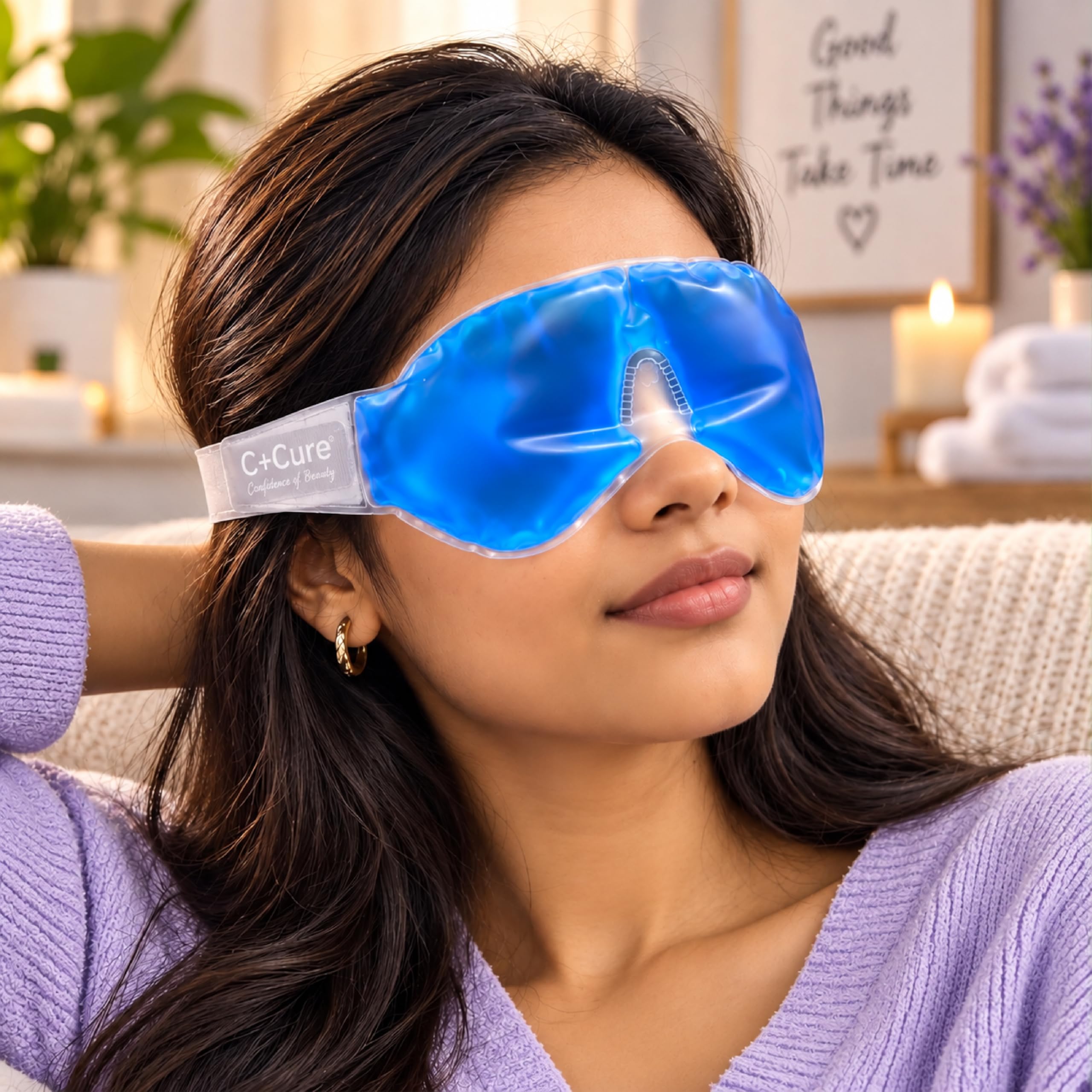 Eye Gel Mask for Sleeping Pack of 1 | Cooling Therapy Reusable Cold Eye Mask with Adjustable Strap | Comfortable Gel Eye Pack for Daily Use | For Dark Circles & Puffy Eyes | Men & Women - Blue