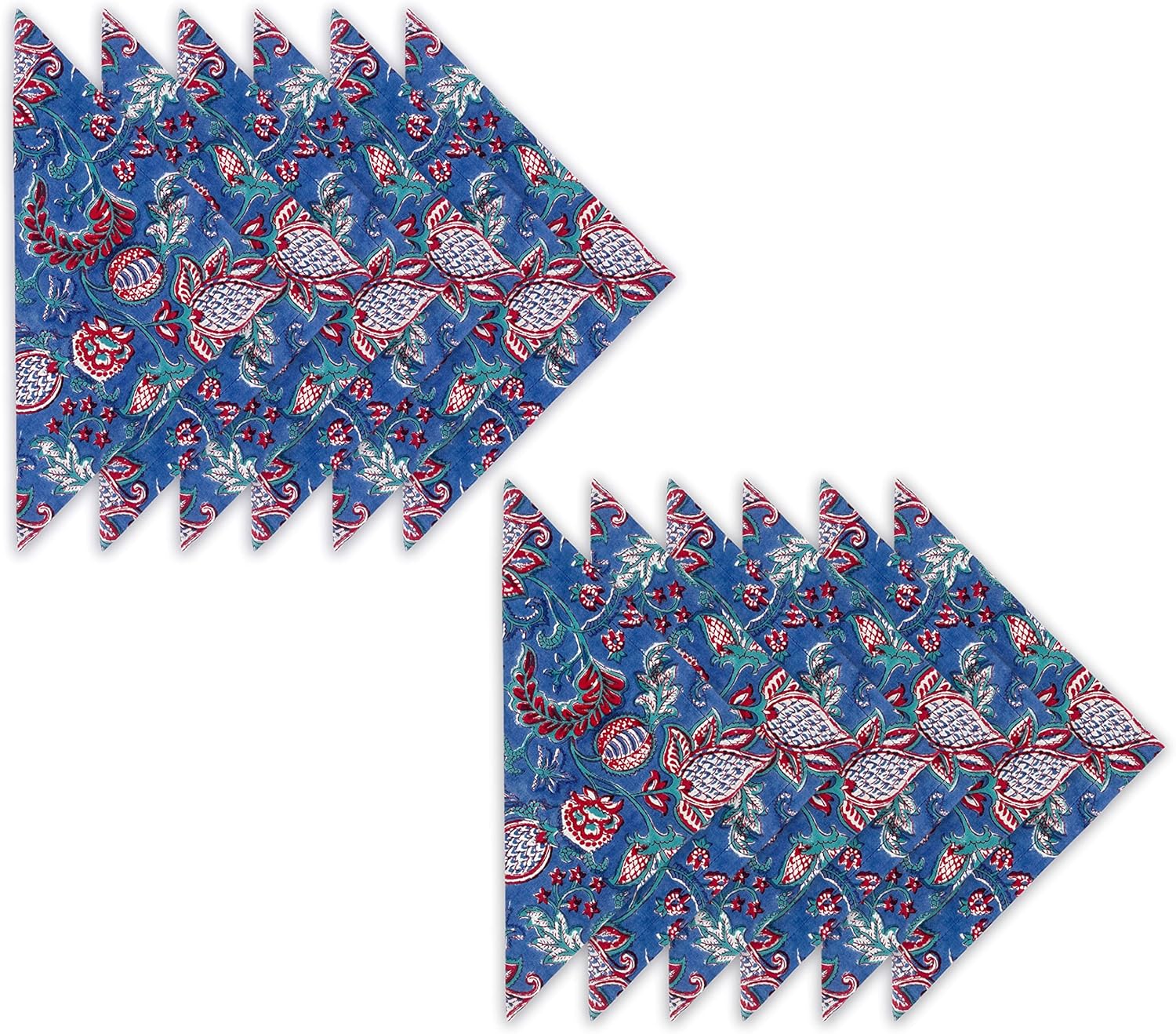 Craftbot Thin Washable Cotton Napkin 18x18 inches - Lightweight Cloth Printed Napkins Set of 12 - Everyday Use or Dinner Party and Events - Pink Floral Indian Block Print Soft Fabric