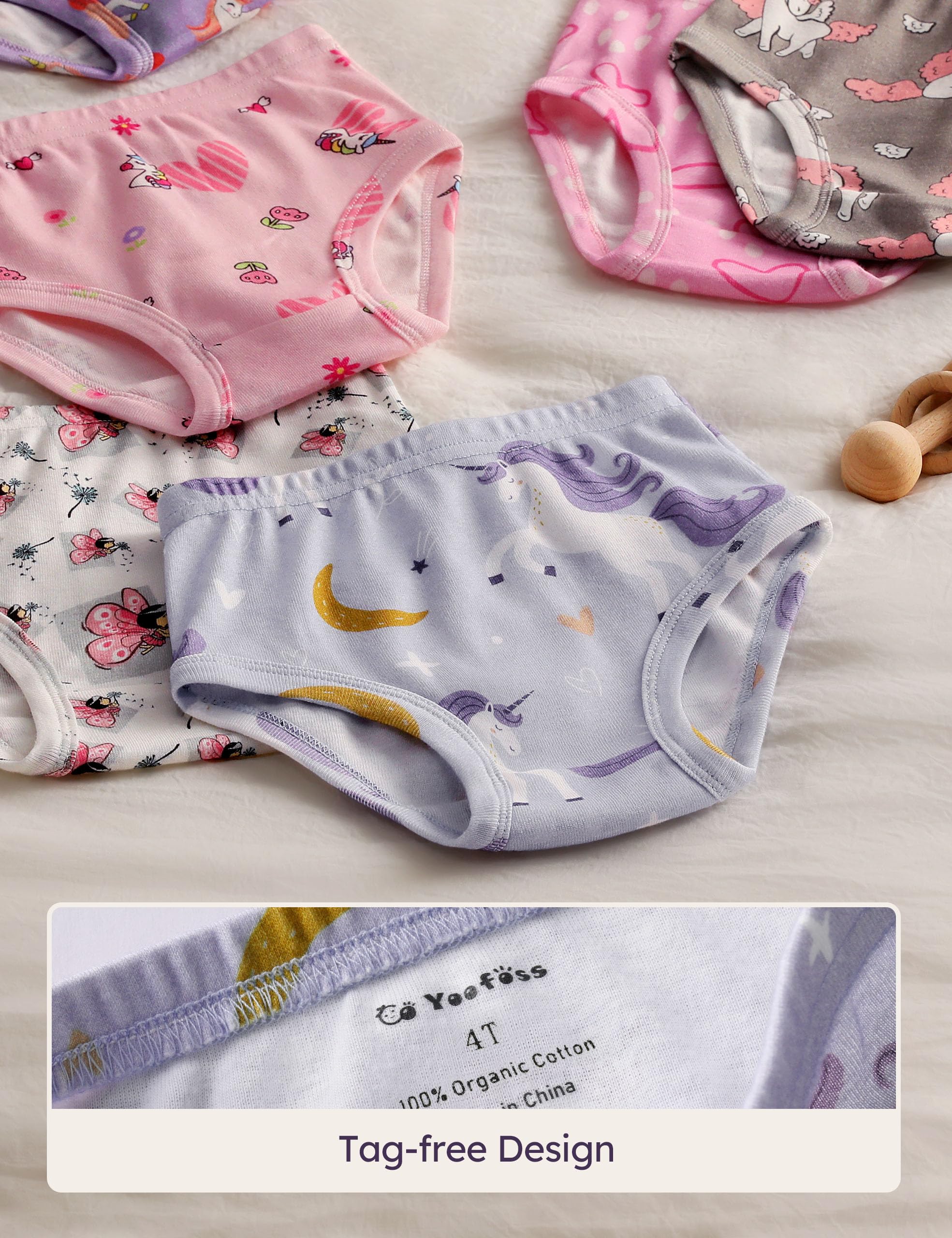 Yoofoss Girls' Underwear, 100% Organic Cotton Soft Toddler Kids Underwear, Tag-free Comfort Girls Panties, 6-Pack Size 2T-10Y - 4