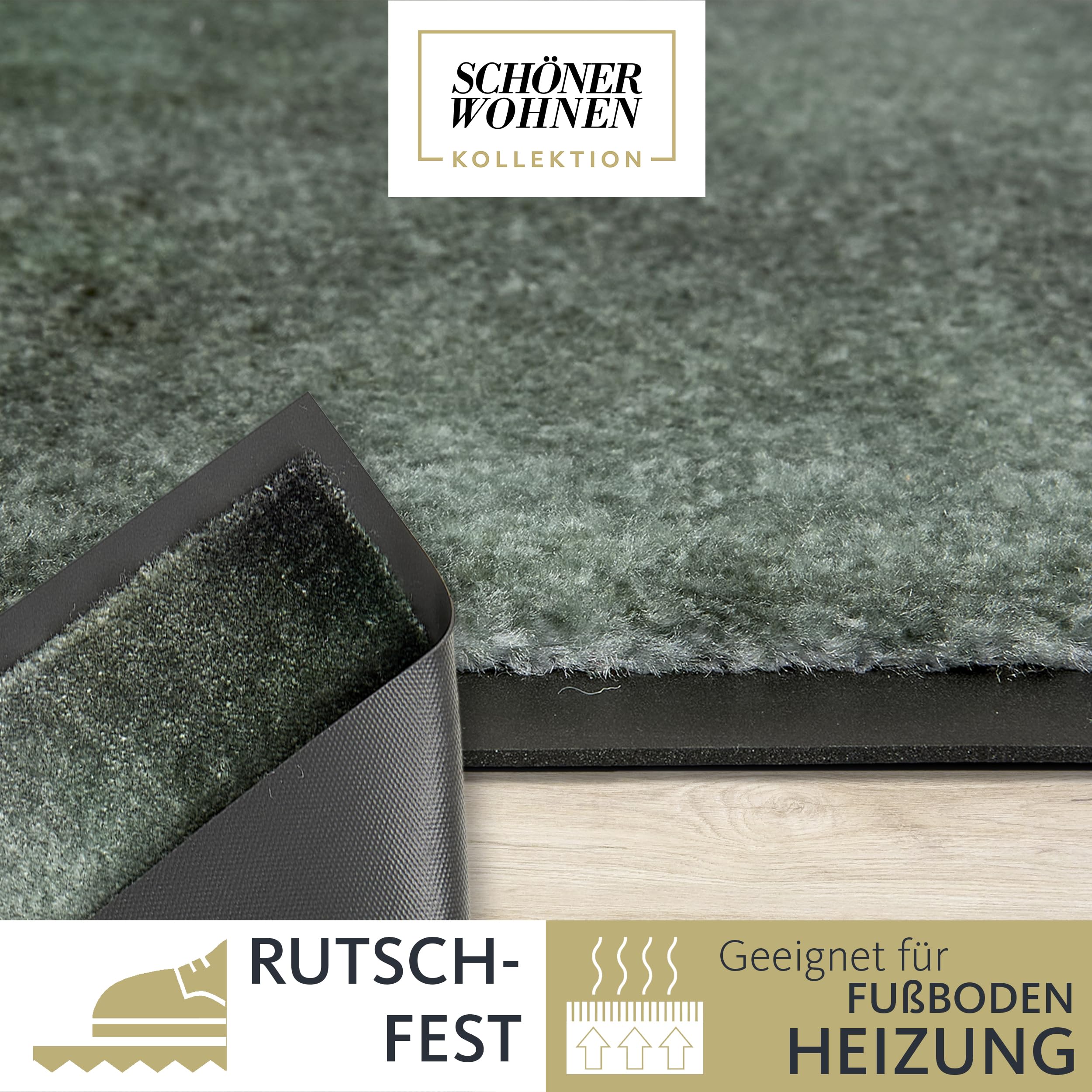 Schöner Wohnen Kollektion Wycieraczka wewnętrzna – wycieraczka zatrzymująca brud 50 x 70 cm przebieg w kolorze zielonej leśnej – antypoślizgowa mata do czyszczenia drzwi wejściowych – wycieraczka