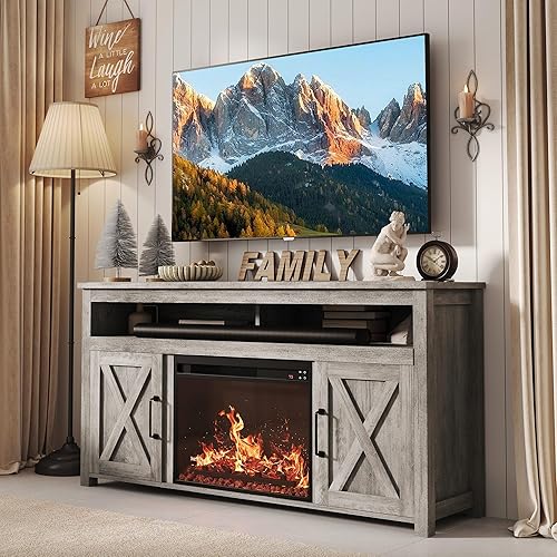 Miniatura 34 de BELLEZE Soporte de TV con chimenea de 58 pulgadas para televisores de hasta 65 pulgadas, calentador eléctrico de chimenea de 23 pulgadas con sonido,