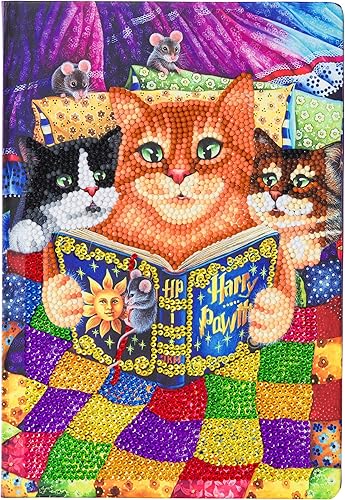 Miniatura 4 de Crystal Art Cuaderno de pintura de diamantes, kit de cuaderno para acostarse con gatitos, crea una funda brillante para cuaderno con cristales, para