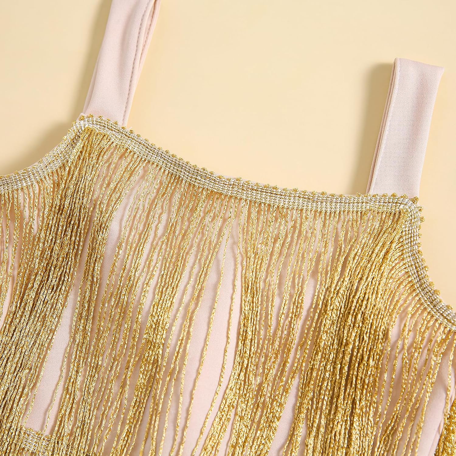 Little Kids Girls Sparkly Tassels Dress Sleeveless Square Neck Sequin Fringe Layer Zip Back Summer Party Latin Dresses
