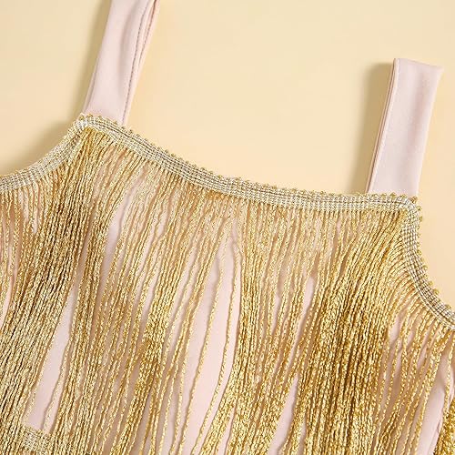 Miniatura 4 de Vestido de lentejuelas para niños, vestido sin mangas con borlas brillantes, vestido de baile latino para fiesta, vestido de baile latino, 1-6T