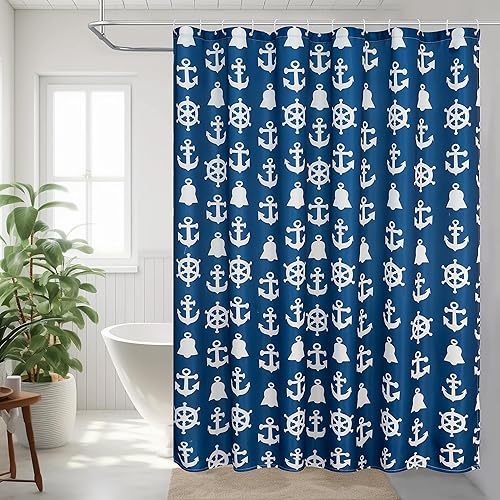DriftAway Cortina de ducha náutica, cortina de ducha con anclaje para baño, cortina de ducha rústica con timón oceánico para bañera, cortina de