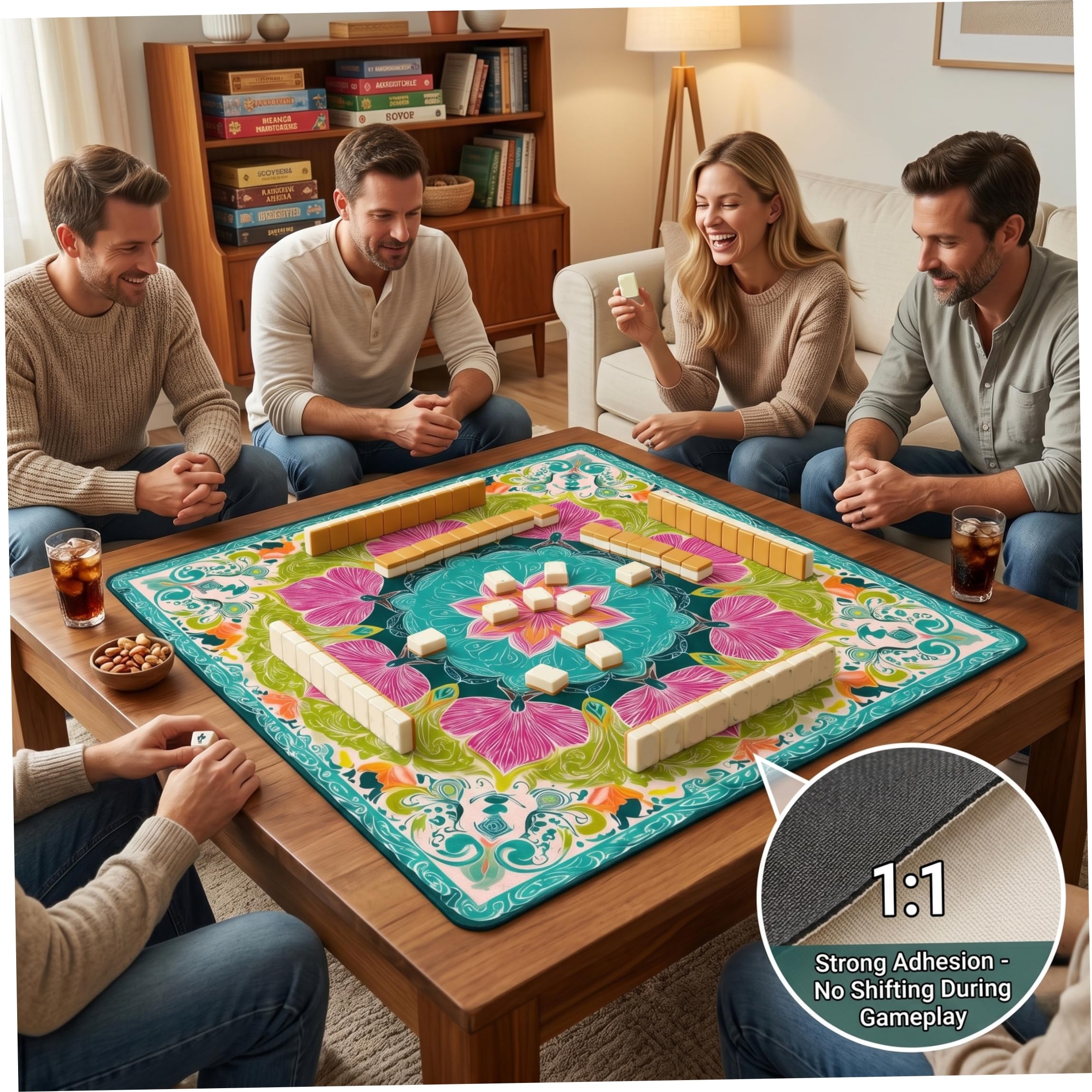 Mini Mahjong Mat Antiscivolo Riduzione del Rumore Mahjong Mat per Tavolo Tessuto Floreale Diatom Fango mAh Jongg Mats 50x50cm
