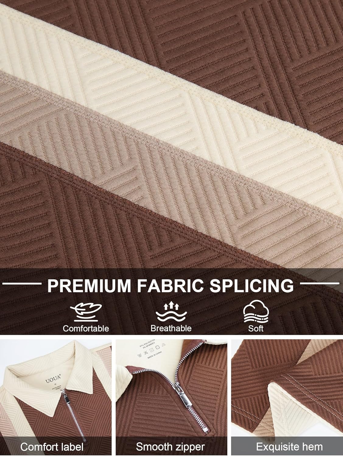 UOUA Men's 1/4 Zip Polo Shirts Summer Short Sleeve Sweatshirts Vintage Striped Texture Tops Casual Golf Tee - Image 7