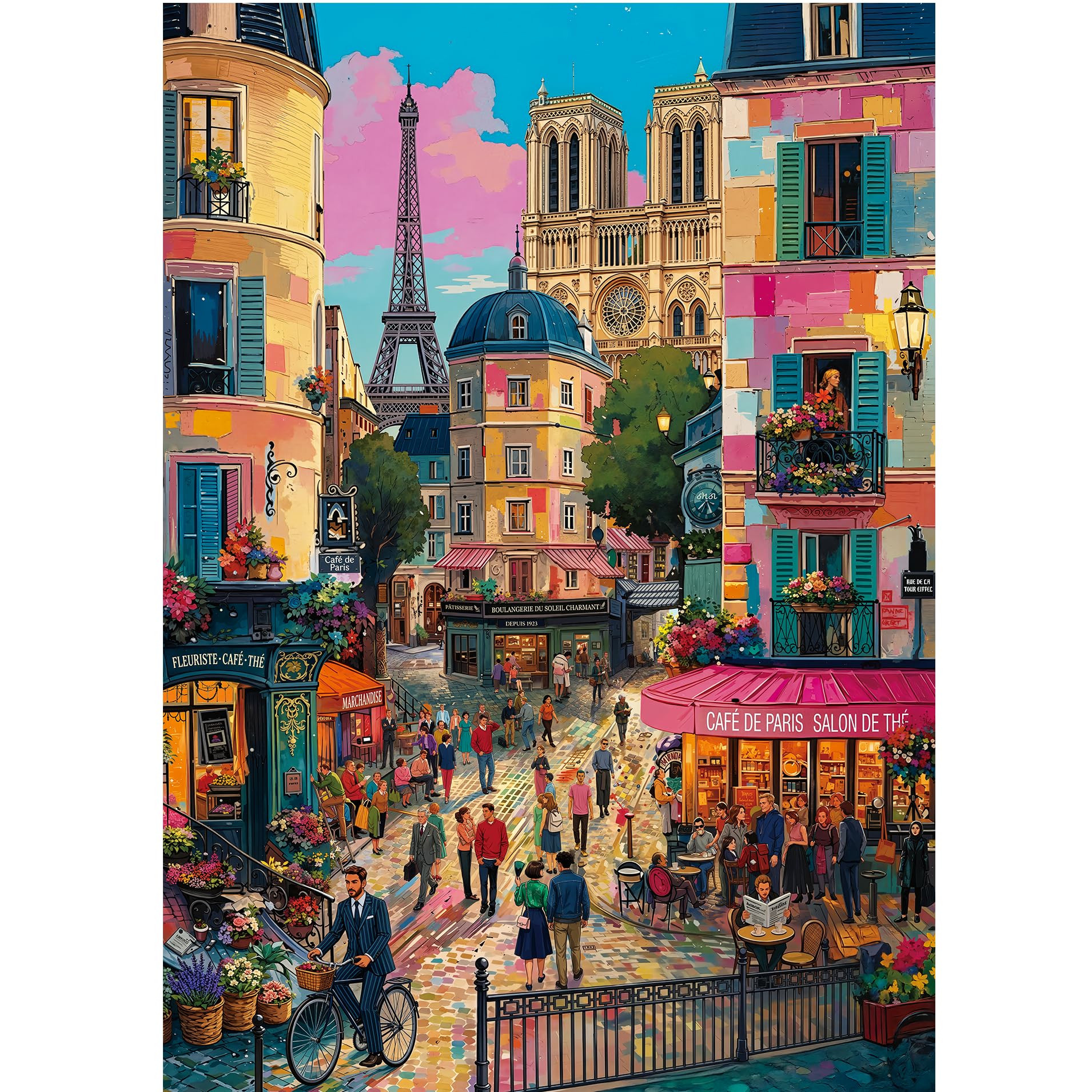 1000 Piece Puzzle for Adults, XURLEQ Colorful Paris City Street Puzzle, Challenging Jigsa…