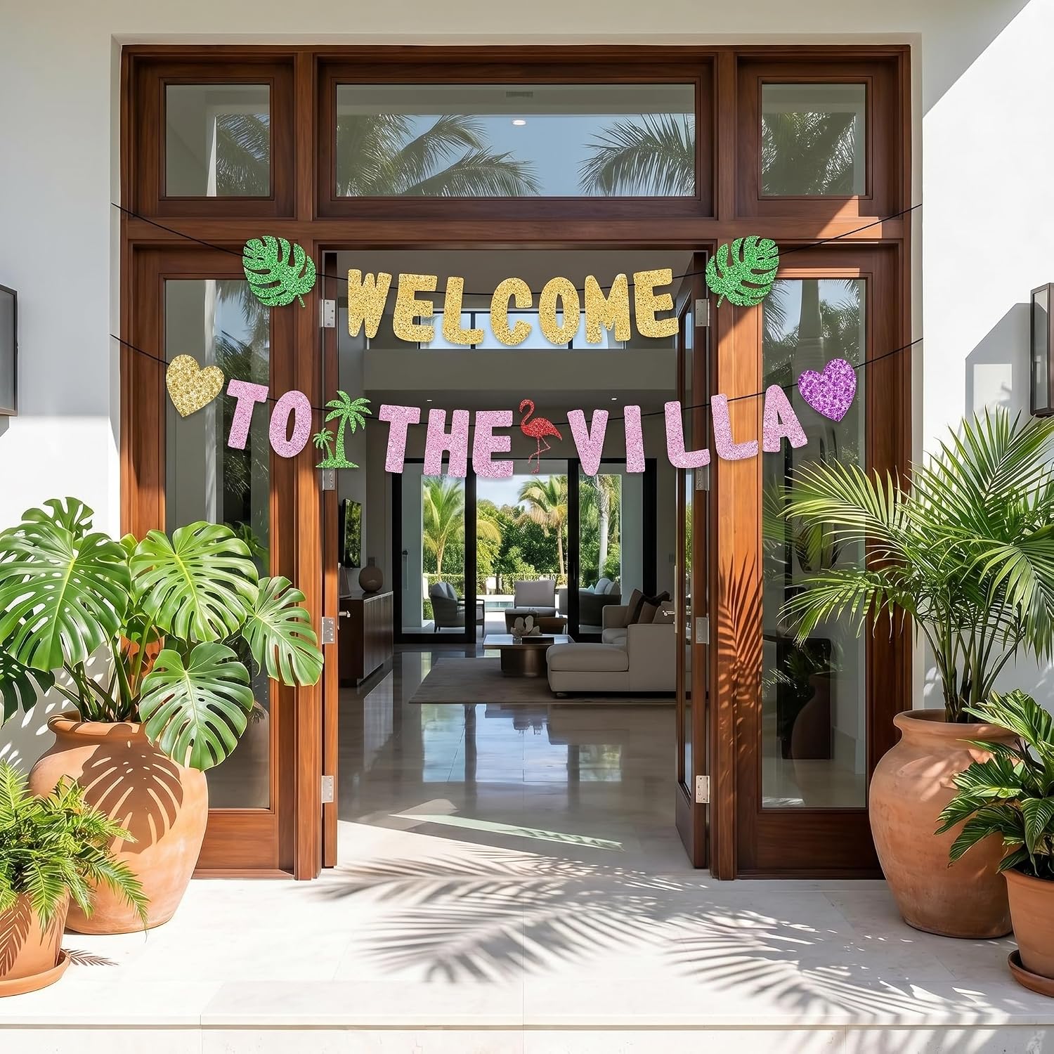 Welcome to The Villa Banner - Love Villa Island Themed Party Decorations, Glitter Banner, Island Party Supplies for Bachelorette Decorations image 3