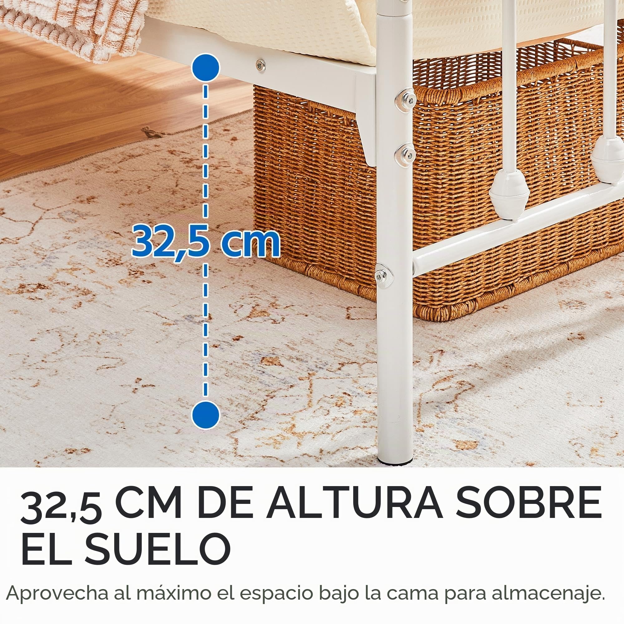 Yaheetech Cama Doble de Metal Marco Metal Cama Blanca Sencilla Cama Hierro Estructura de Cama para Colchón 140X200cm