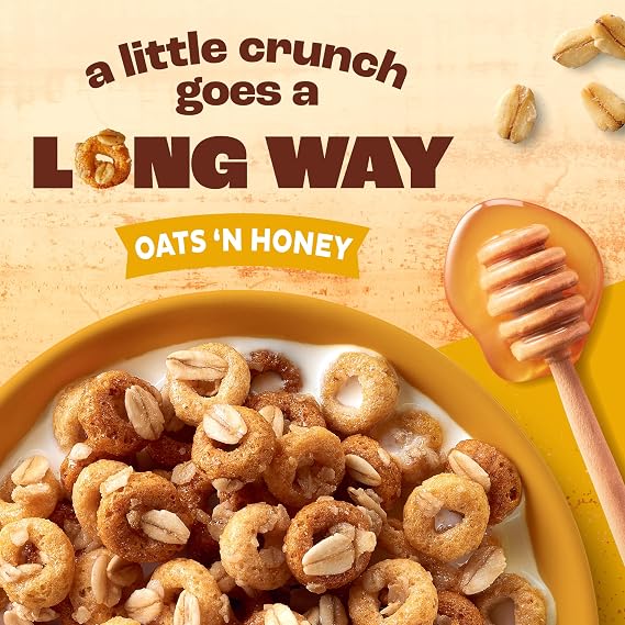 Cheerios Oat Crunch Oats 'N Honey Breakfast Cereal, Made with Whole Grain, Family Size, 24 oz (Pack of 2)